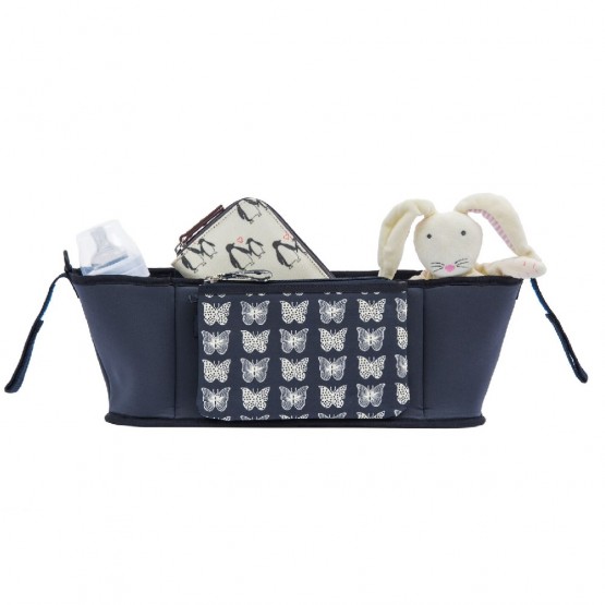 Stroller Organiser Cream Butterflies On Navy Pink Lining